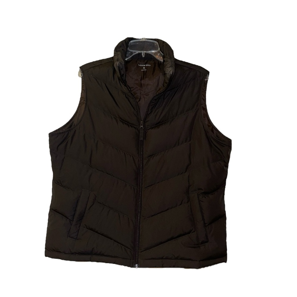 Lands' End Dark Brown Quilted Vest with High Collar